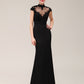 Black Lace Applique Short Sleeves Mermaid Evening Dress