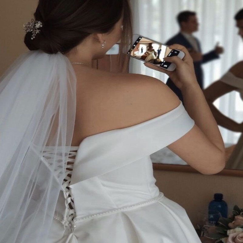 White Simple Off-Shoulder Wedding Dress