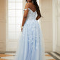 Appliqued Light Blue Off-Shoulder Long Evening Dress