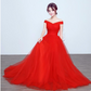 Off-Shoulder Pleated Long Evening Dress