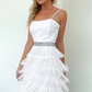 Sleeveless Fringe Detailed Short Prom Dress