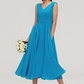 Dodger Blue V Neck Sleeveless Short Bridesmaid Dress