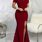 Off-Shoulder Sleeveless Side Split Long Evening Dress