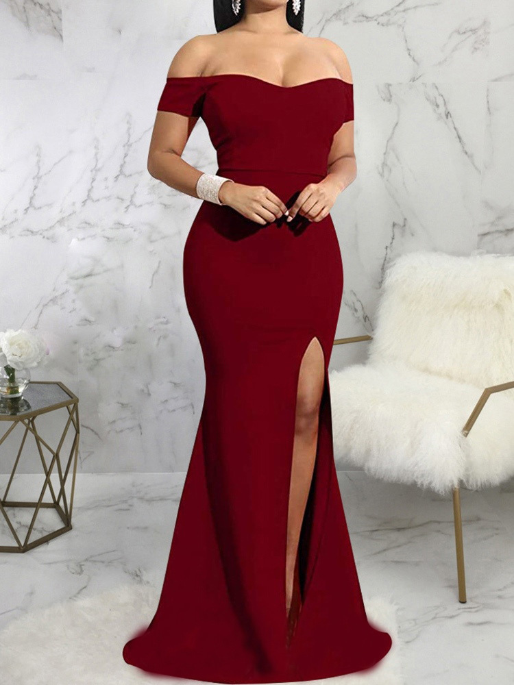 Off-Shoulder Sleeveless Side Split Long Evening Dress