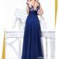 Blue Embroidered Sleeveless Backless Evening Dress