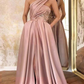 Satin One Shoulder Sleeveless Pleated Split Wedding Dress