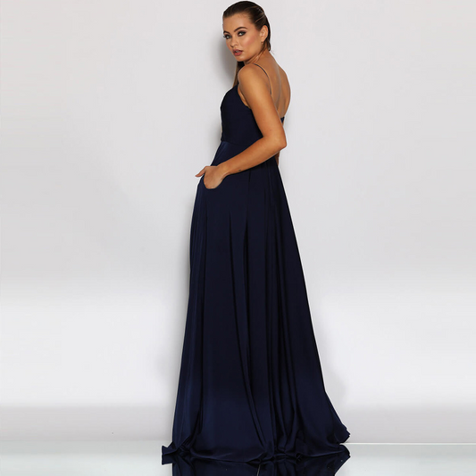 Deep V Neck Spaghetti Strap Evening Dress