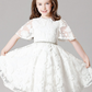 White Lace Bell Short Sleeves Short Kids Party Dress