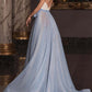 Blue Strapless Side Split Evening Dress