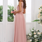 Lace Applique Square Neck Sleeveless Maxi Bridesmaid Dress