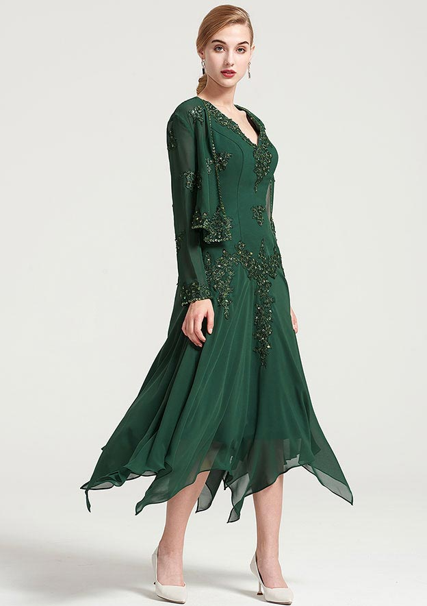 Green Appliqued Beaded Bridesmaid Dress