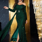 Sequin Long Sleeves High Slit Evening Dress