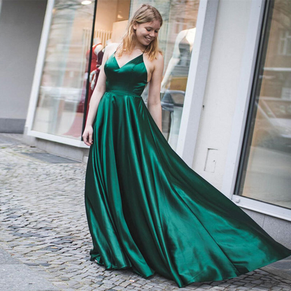 Green Satin Sleeveless Backless Bridesmaid Dress