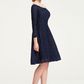 Navy Lace Off-Shoulder Long Sleeves Short Bridesmaid Dress