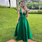 Green Plunging Neck Sleeveless Long Evening Dress