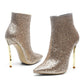 Gold Sequined Pointed Toe Stiletto High Heel Ankle Boots