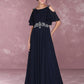 Navy Chiffon Beading Cold Shoulder Pleated Bridesmaid Dress