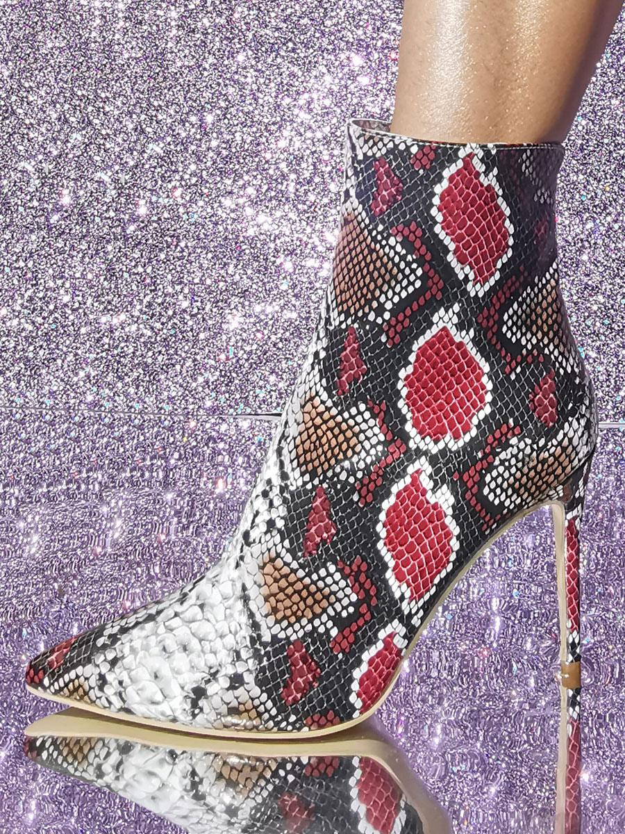 Snake Pattern Pointed Toe Ankle Boots