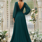 Deep V-Neck Long Sleeves Maxi Bridesmaid Dress