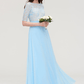 A-Line Sky Blue Lace Half Sleeves Maxi Bridesmaid Dress