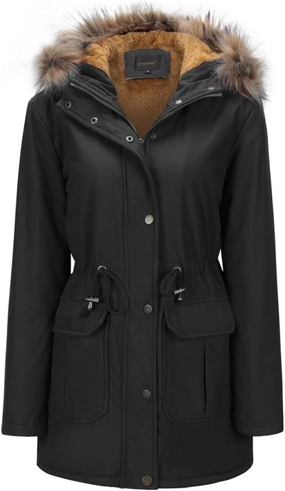 Fleece-Lined Faux Fur Hooded Jacket