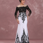 White Lace Black Embroidered Mermaid Prom Dress