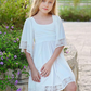 White A-Line Square Neck Half Sleeves Kids Party Dress