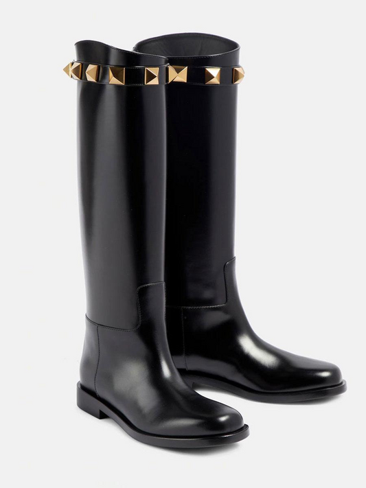 Black Studs Knee High Boots