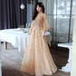 Champagne Sequin Long Puff Sleeves Evening Dress