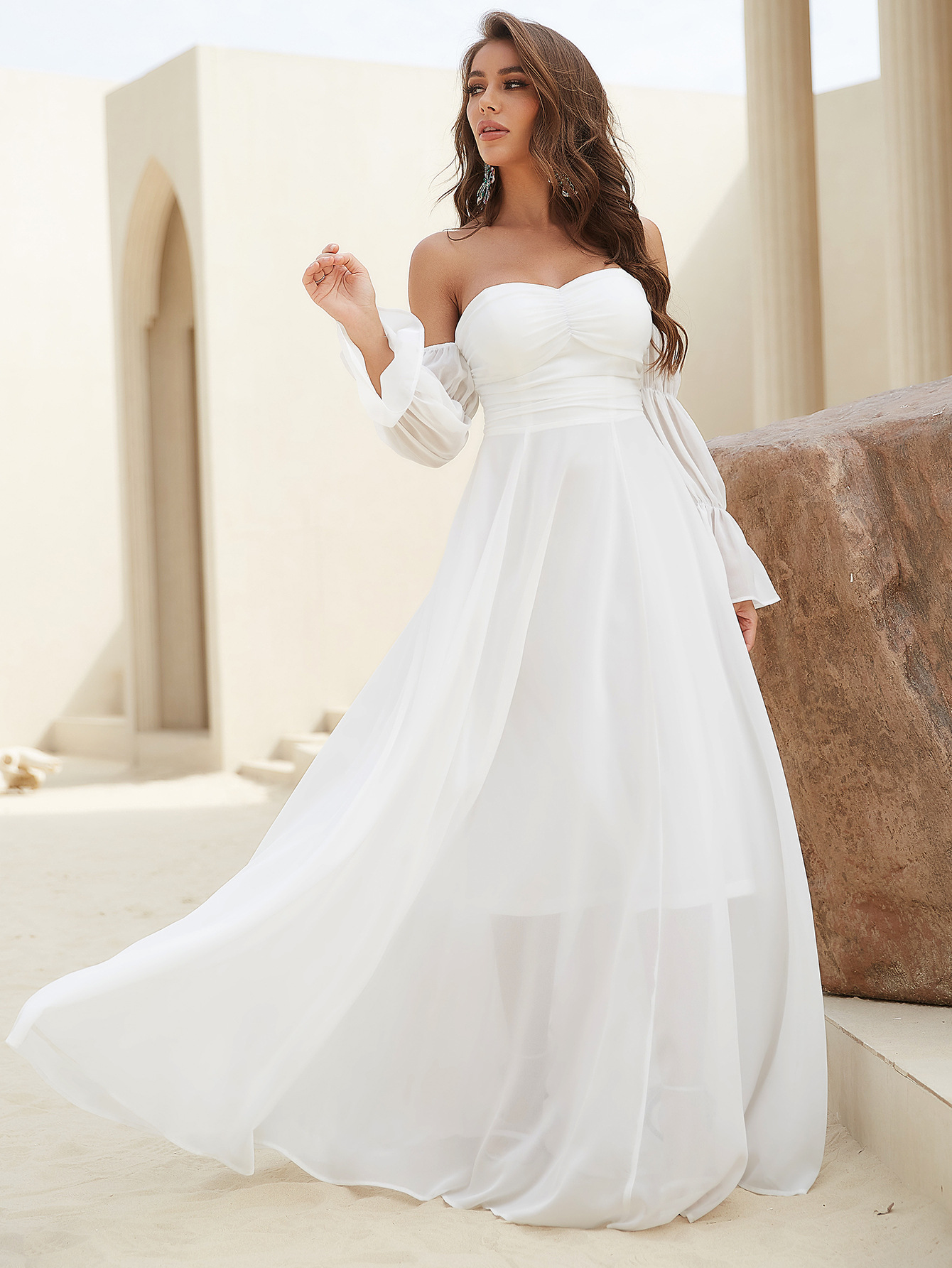 Off-Shoulder Long Sleeves Simple Wedding Dress