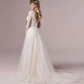 White Lace Embroidered Full Sleeves Wedding Dress