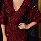 Sequined Deep V Neck Full Sleeves Evening Dress