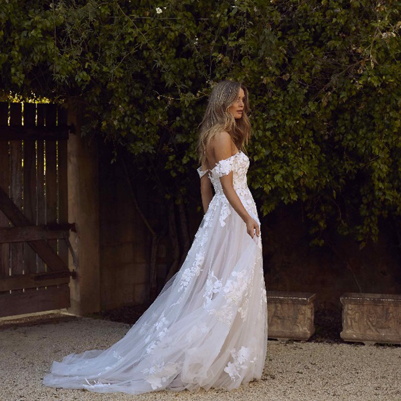 White Lace Off-Shoulder Wedding Dress