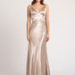 Satin Matte Deep V-Neck Sleeveless Floor-Length Bridesmaid Dress