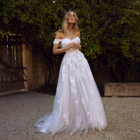 White Lace Off-Shoulder Wedding Dress