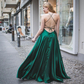 Green Satin Sleeveless Backless Bridesmaid Dress