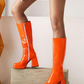 Patent Leather Platform Chunky Heel Mid-Calf Boots