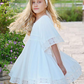 White A-Line Square Neck Half Sleeves Kids Party Dress