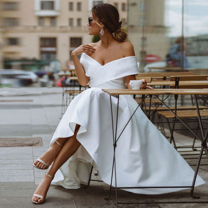 White Off-Shoulder Simple Wedding Dress