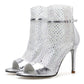 Rhinestones Pleated Peep Toe High Heel Sandal