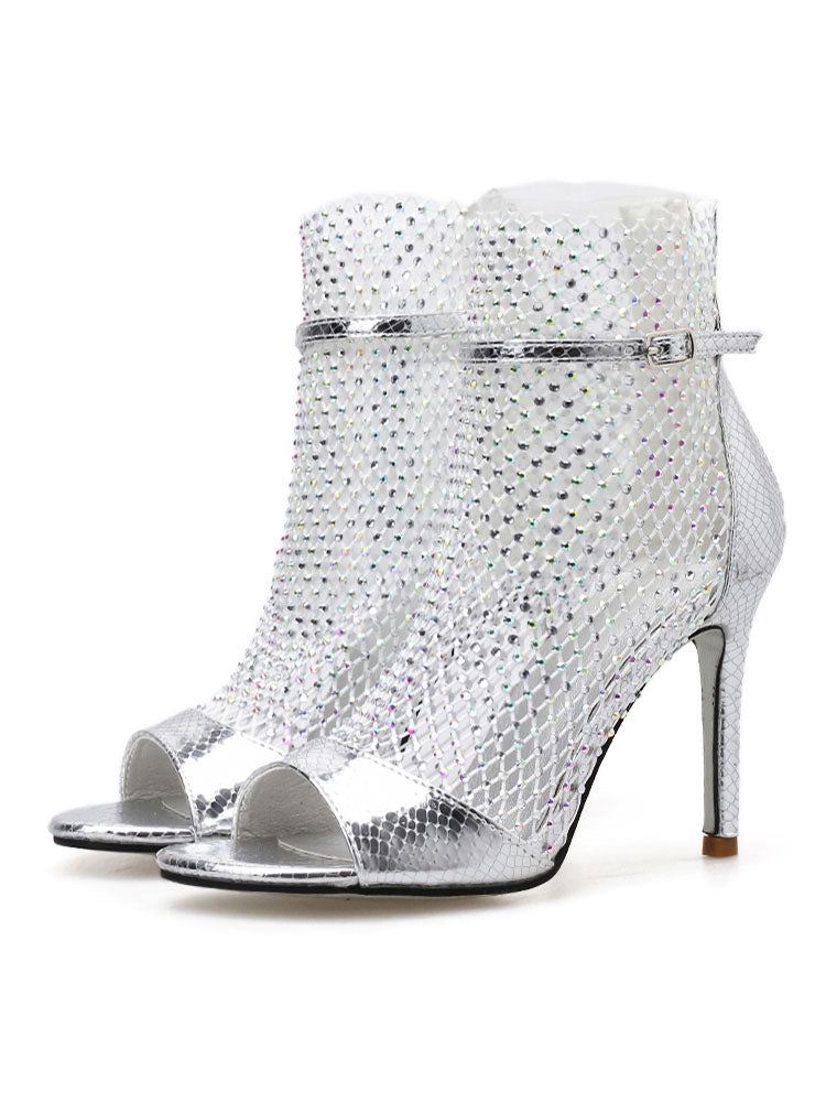 Rhinestones Pleated Peep Toe High Heel Sandal