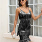 V-Neck Tassel Feather Suspender Sequin Short Evening Dress