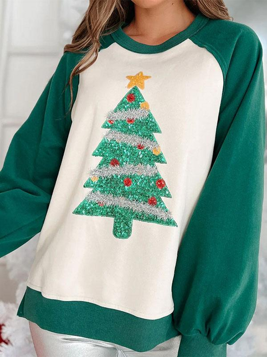 Sequin Christmas Tree Pattern Sweatshirt