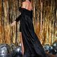 Velvet Strapless Long Sleeves Evening Dress