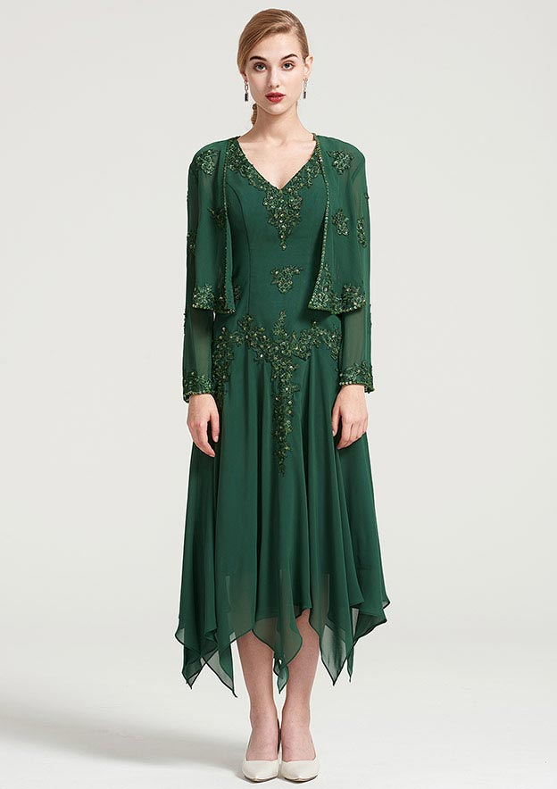 Green Appliqued Beaded Bridesmaid Dress