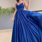 Blue A-Line Long Evening Dress