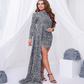 Sequin Full Sleeves Long Irregular Evening Dress