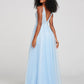 Light Sky Blue Deep V-Neck Sleeveless Applique Bridesmaid Dress