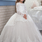 Lace Jewel Neck Long Sleeves Kids Wedding Dress