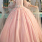 Peach Puff Off-Shoulder Full Sleeves Long Evening Dress